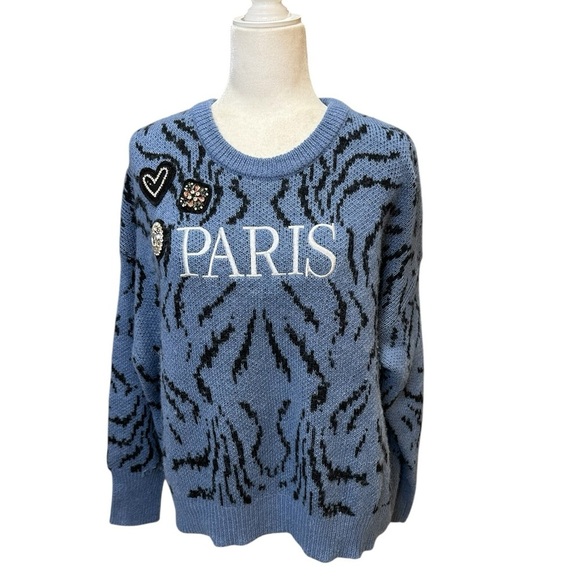 Cinq à Sept Paris Rhinestone Applique Wool Animal Patterned Sweater - Picture 3 of 9